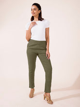 Load image into Gallery viewer, Go Colors Olive Green Linen Pencil Pant
