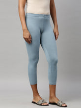 Load image into Gallery viewer, Go Colors Dusty Blue Cotton Stretch Cropped Leggings
