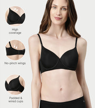 Load image into Gallery viewer, Enamor Innovations Ecolite, Smoother Perfect Lift Women's T-Shirt Bra - Crush Proof Cups, Padded, Wired, High Coverage - F057 (Black)
