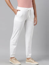Load image into Gallery viewer, Go Colors White Cotton Poly Stretch Cuffed Joggers
