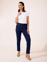 Load image into Gallery viewer, Go Colors Navy Linen Pencil Pant
