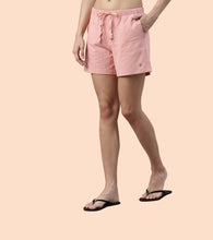 Load image into Gallery viewer, Enamor Drawstring Mid Thigh Length Mid Rise Basic Shorts - Relaxed Fit, Super Soft Cotton - E062 (Rouge)
