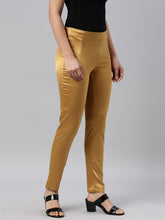 Load image into Gallery viewer, Go Colors Mustard Polyester Shiny Pants
