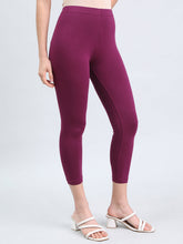 Load image into Gallery viewer, Go Colors Plum Cotton Stretch Cropped Leggings
