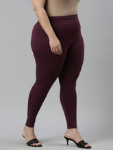 Load image into Gallery viewer, Go Colors Dark Purple Cotton Stretch Cropped Leggings
