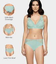 Load image into Gallery viewer, Enamor BambooBliss Lace Trim Brief, Mid Rise, 3/4th Back Coverage - IP25 (Jade Green)
