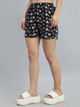 Load image into Gallery viewer, Go Colors Black Woven Viscose Printed Lounge Shorts
