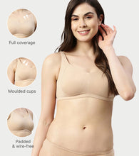 Load image into Gallery viewer, Enamor Innovations Intellifresh Antimicrobial Minimizer Everyday Cotton Bra for Women - Padded, Wirefree, Full Coverage - A058 (Pale Skin)
