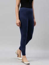 Load image into Gallery viewer, Go Colors Light Navy Cotton Stretch Ankle Length Leggings
