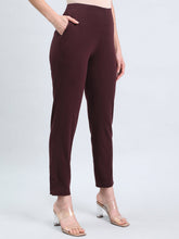 Load image into Gallery viewer, Go Colors Dark Wine Cotton Stretch Kurti Pants
