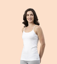 Load image into Gallery viewer, Enamor Sleeveless Scoop Neck Regular Length Camisole For Women - Slim Fit, Soft Stretch Cotton - E003 (White)
