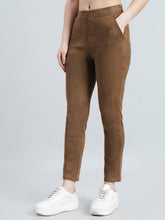 Load image into Gallery viewer, Go Colors Brown Poly Stretch Suede Tregging
