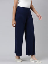 Load image into Gallery viewer, Go Colors Navy Viscose Stretch Knit Palazzo
