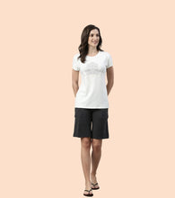 Load image into Gallery viewer, Enamor Mid Rise Knee length Drawstring Closure City Shorts For Women - Slim Fit, Soft and Breathable Cotton - E044 (Charcoalmelange)
