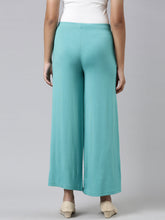 Load image into Gallery viewer, Go Colors Peacock Green Viscose Stretch Knit Palazzo
