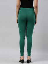Load image into Gallery viewer, Go Colors Bottle Green Cotton Stretch Ankle Length Leggings
