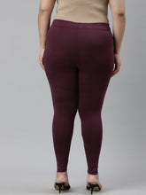 Load image into Gallery viewer, Go Colors Dark Purple Cotton Stretch Cropped Leggings
