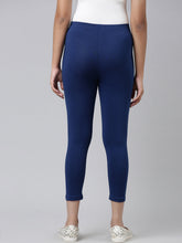 Load image into Gallery viewer, Go Colors Light Ink Blue Cotton Stretch  Cropped Leggings
