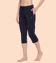 Load image into Gallery viewer, Enamor Mid Rise Capri length Drawstring Closure Lounge Capri for Women - Slim Fit, Soft and Breathable Stretch Cotton - E018 (Navy)
