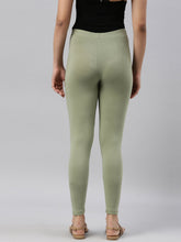 Load image into Gallery viewer, Go Colors Dusty Green Cotton Stretch Ankle Length Leggings
