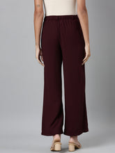 Load image into Gallery viewer, Go Colors Dark Wine Crepe Wide Trouser
