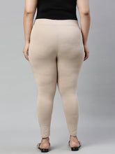 Load image into Gallery viewer, Go Colors Khaki Cotton Stretch Ankle Length Leggings
