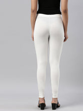 Load image into Gallery viewer, Go Colors Cream Cotton Stretch Ankle Length Leggings
