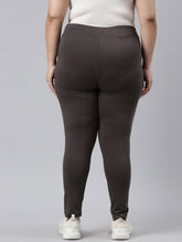 Load image into Gallery viewer, Go Colors Silver Grey Cotton Stretch Side Stripes Active Leggings
