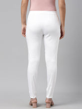 Load image into Gallery viewer, Go Colors White Woven Cotton Stretch Treggings
