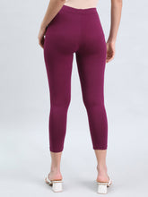 Load image into Gallery viewer, Go Colors Plum Cotton Stretch Cropped Leggings
