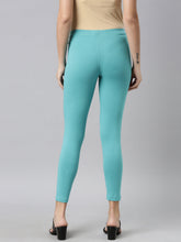 Load image into Gallery viewer, Go Colors Dark Mint Cotton Stretch Cropped Leggings
