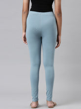 Load image into Gallery viewer, Go Colors Dusty Blue Cotton Stretch  Ankle Length Leggings
