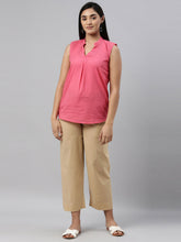 Load image into Gallery viewer, Go Colors Beige Cotton Wide Leg Pants
