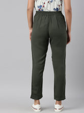 Load image into Gallery viewer, Go Colors Olive Green Woven Cotton Stretch Formal Trouser
