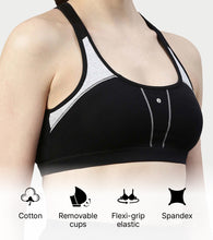 Load image into Gallery viewer, Enamor Medium Impact, Side Panel Shaping, Racer Back Women's Cotton Sports Bra - Padding with Removable Cups, Wirefree, High Coverage - SB08 (Black)
