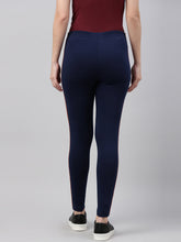 Load image into Gallery viewer, Go Colors Navy Cotton Stretch Side Stripes Active Leggings
