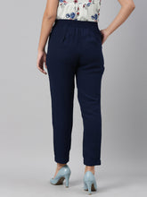 Load image into Gallery viewer, Go Colors Navy Woven Cotton Stretch Formal Trouser
