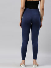 Load image into Gallery viewer, Go Colors Light Navy Cotton Stretch Ankle Length Leggings
