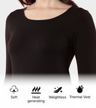 Load image into Gallery viewer, Enamor TH05 Women's Thermal Sleeve Top with Soft Heat Generating Fabric, Wide Round Neckline with Engineered HeatSkins™ Warm Technology. ( Black)
