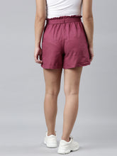 Load image into Gallery viewer, Go Colors Plum Linen Viscose Blend Shorts
