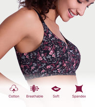 Load image into Gallery viewer, Enamor Full Support Modal T-Shirt Bra - Padded, Non-Wired, Full Coverage - A177 (Black Bouquet Print)
