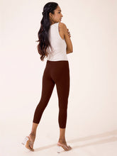Load image into Gallery viewer, Go Colors Dark Brown Cotton Stretch Cropped Leggings
