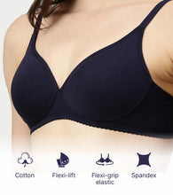 Load image into Gallery viewer, Enamor Supima Cotton Women's Plunge Lift Everyday T-Shirt Bra - Extra Comfort, Padded, Wirefree, Medium Coverage - A039 (Estate Blue)
