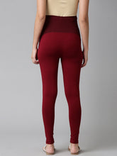 Load image into Gallery viewer, Go Colors Maroon Cotton Stretch Maternity Legging

