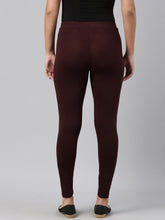 Load image into Gallery viewer, Go Colors Dark Wine Cotton Stretch Ankle Length Leggings
