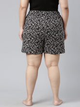 Load image into Gallery viewer, Go Colors Black Cotton Knit Printed Lounge Shorts
