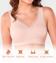Load image into Gallery viewer, Enamor Innovations Flexifree, Plunge, Ultra Comfort Women's  Bralette - No-Pinch, No-Dig, 360 Degree Flex, Seamless Lift, Fixed cup, Padded, Wirefree, High Coverage  - F137 (Almond Skin)
