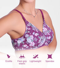 Load image into Gallery viewer, Enamor Innovations  Ecolite, smoother Perfect Lift Women's T-Shirt Bra - Padded, Wirefree, High Coverage  - F165 (Damask Plum Print)
