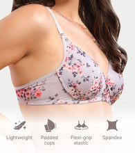 Load image into Gallery viewer, Enamor Women's Perfect Plunge Lift T-Shirt Bra - Detachable Straps, Lightly Padded, Wirefree, Medium Coverage - F023 (Silver Rose Print)
