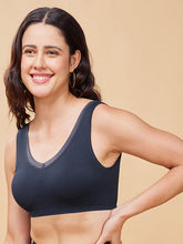 Load image into Gallery viewer, Enamor Innovations Flexifree, Plunge, Ultra Comfort Women's  Bralette - No-Pinch, No-Dig, 360 Degree Flex, Seamless Lift, Fixed cup, Padded, Wirefree, High Coverage  - F137 (Lisbon Blue)
